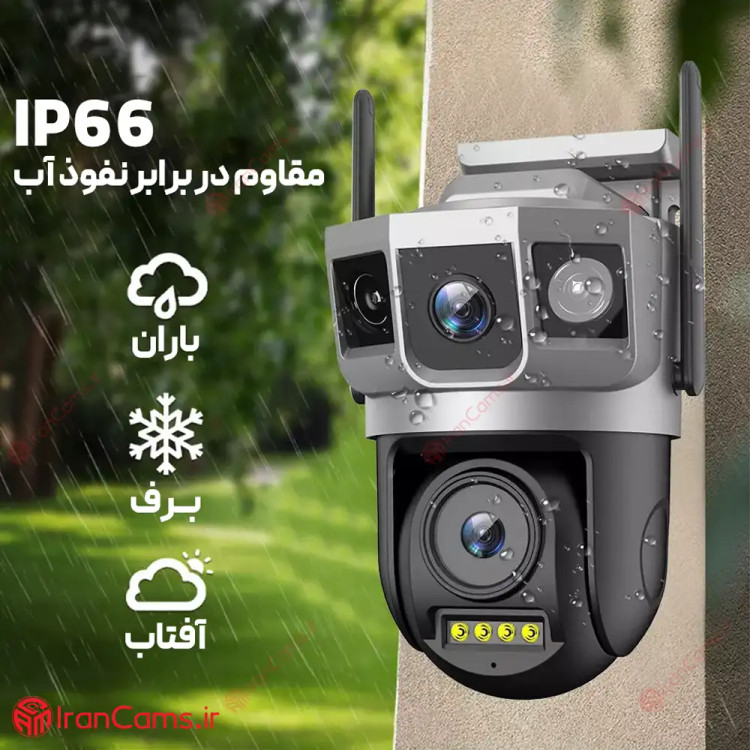 دوربین مداربسته تحت شبکه دو لنز 3 تصویرمدل سیمکارتی SC23-G V380 PRO زوم اپتیکال.