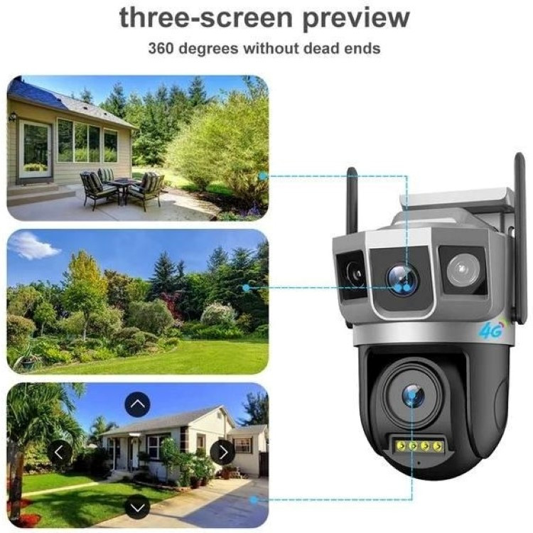 دوربین مداربسته تحت شبکه دو لنز 3 تصویرمدل سیمکارتی SC23-G V380 PRO زوم اپتیکال.