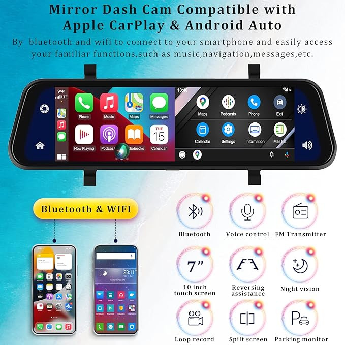 دوربین ثبت وقایع خودرو مدل آینه ای تمام لمسی CAR PLYE WIFI 4K
