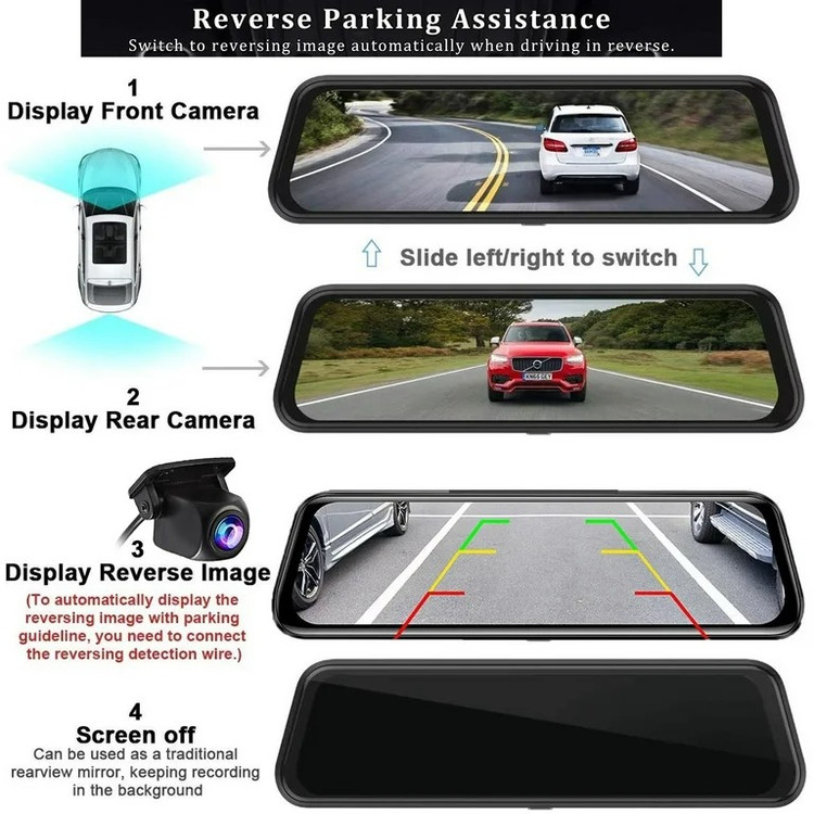 دوربین ثبت وقایع خودرو مدل آینه ای تمام لمسی CAR PLYE WIFI 4K