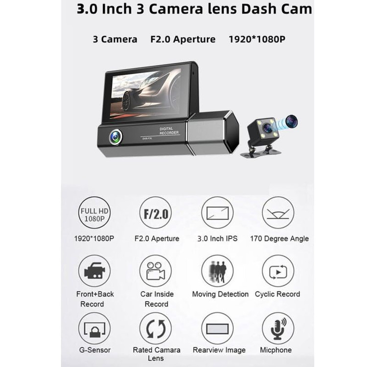 دوربین ثبت وقایع خودرو مدل VC33 سه لنز