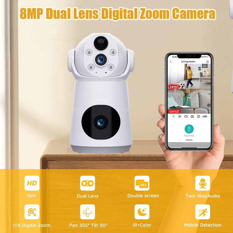 دوربین مداربسته دو لنز سیم کارتی VQS003-G V380 PRO 4K