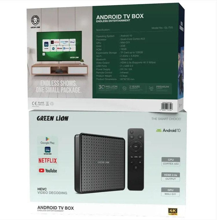 اندرویدباکس گرین لاین مدل 4K - 16GB GL-TV5 با گارانتی 6 ماهه
