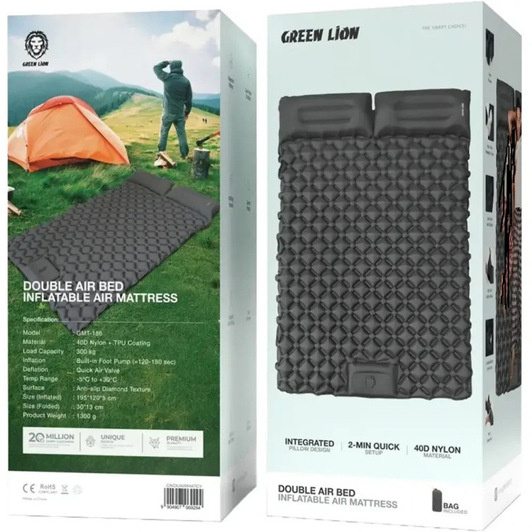 خرید و قیمت تشک بادی دو نفره گرین لاین مدل Inflatable Air Mattress خرید و قیمت تشک بادی دو نفره گرین لاین مدل Inflatable Air Mattress خرید و قیمت تشک بادی دو نفره گرین لاین مدل Inflatable Air Mattress گزارش مشخصات کالا یا موارد قانونی DKP-21186497 گرین لاین / تجهیزات جانبی سفر و کمپینگ گرین لاین تشک بادی دو نفره گرین لاین مدل Inflatable Air Mattress با جنس نایلون 40D و روکش TPU، دارای پمپ پایی داخلی، سطح ضدآب و ضدلغزش با بافت الماسی، ظرفیت تحمل وزن 300 کیلوگرم و ابعاد 195x120x5 سانتیمتر مناسب کمپینگ و سفر