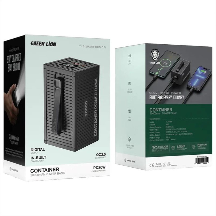 پاوربانک 22.5 وات گرین لاین مدل Container GL-PX61 ظرفیت 20000 میلیآمپرساعت