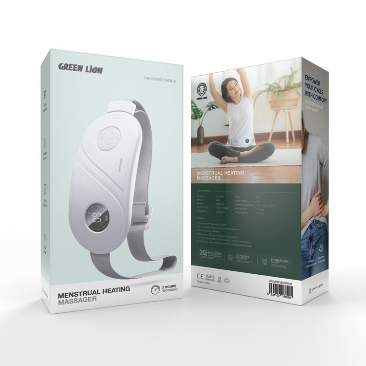 دستگاه ماساژور برقی شکم گرین لاین مدل Heating با باتری قابل شارژ، ماساژ گرمایی و لرزشی، کاهش درد قاعدگی، نشانگر LED، توان 5 وات و وزن 360 گرم