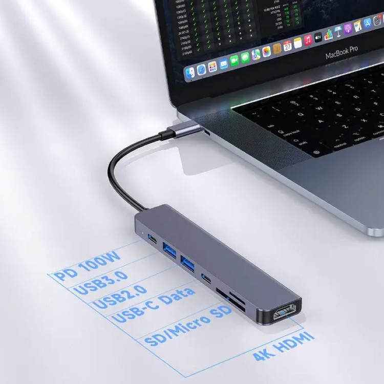 هاب 7 پورت USB-C پرودو مدل PB-71HBC قابلیت اتصال موبایل به TV