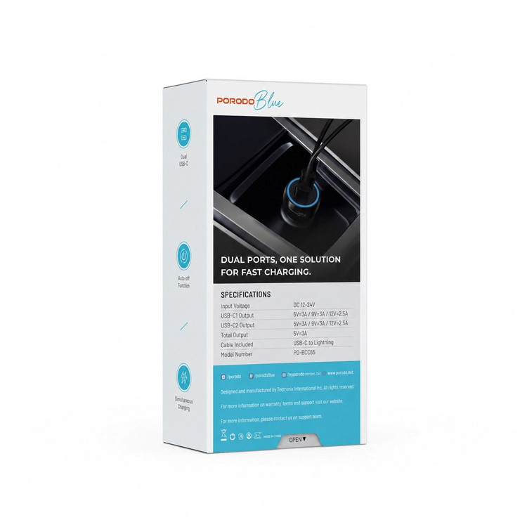 شارژر فندکی 60 وات 2 پورت پرودو مدل PBCCR50BK USB-C